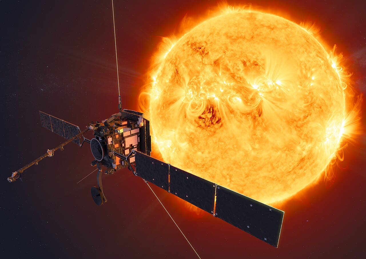 Artist impression of Solar Orbiter spacecraft facing the Sun